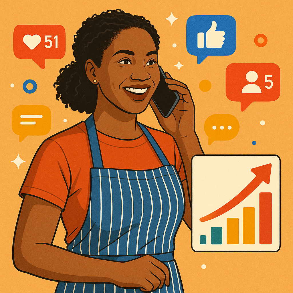 A diverse small business owner confidently engagin